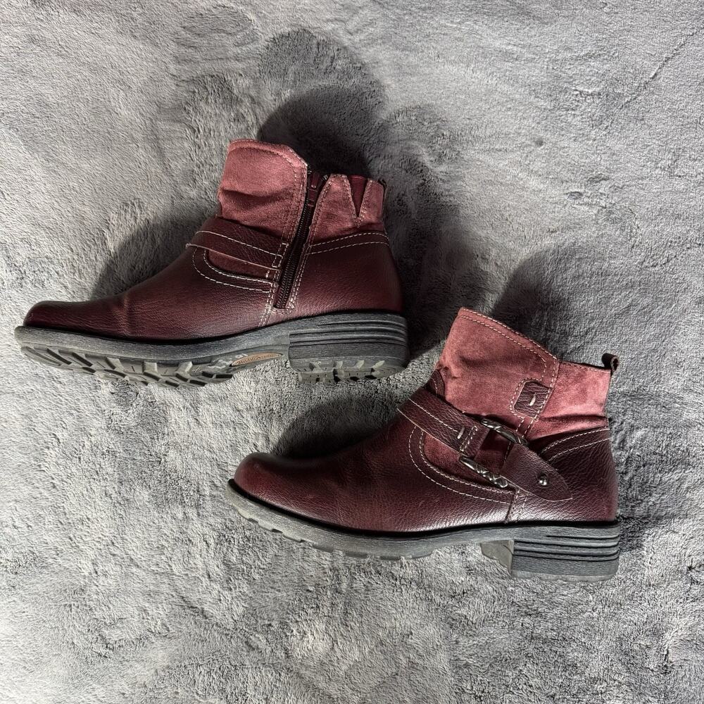 Earth Origins Boots Womens Sz 10 Burgundy Suede Paris Ankle Side Zip Block Heel - Picture 2 of 10